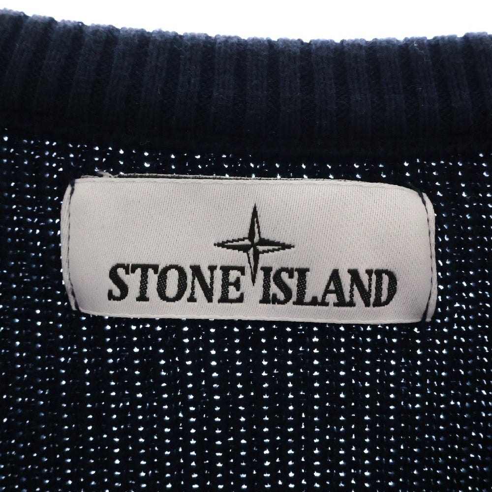 STONE ISLAND(ストーンアイランド) RIBBED SOFT ORGANIC COTTON CREWNECK 袖ロゴワッペン付 クルーネック 長袖ニットスウェット ネイビー 8015514D8