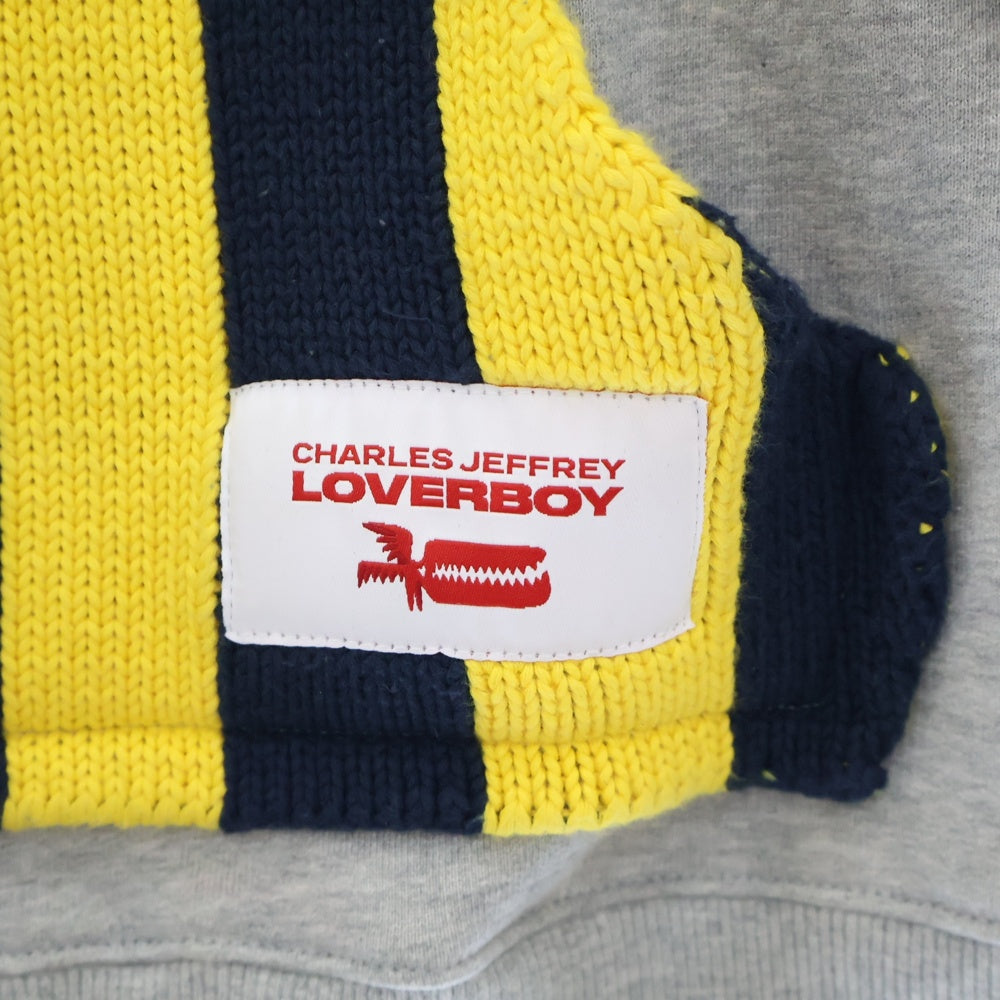 CHARLES JEFFREY LOVERBOY(チャールズジェフリーラバーボーイ) 25SS KNIT PATCH LOGO HOODY ニットパッチロゴ 猫耳 プルオーバーパーカー グレー