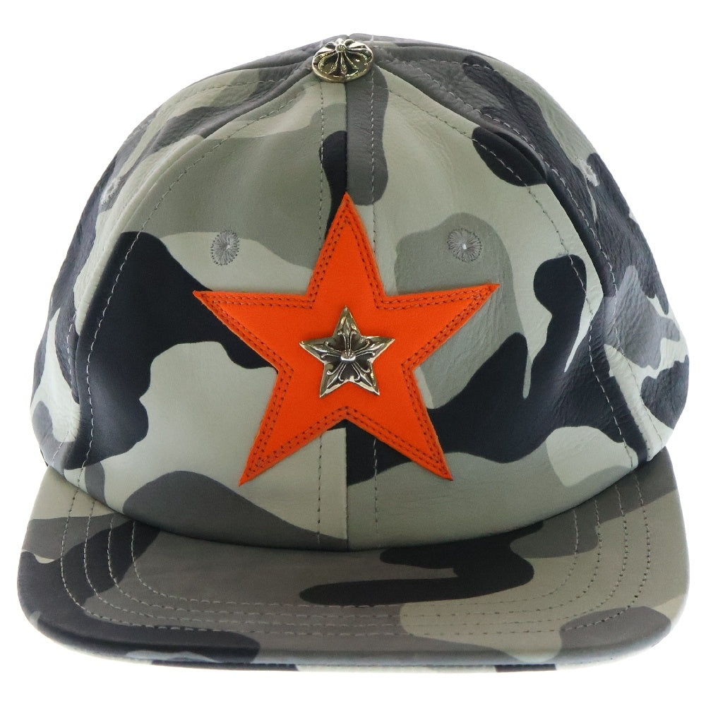 CHROME HEARTS(クロムハーツ) STR CAMO LEATHER CAP スターパッチ カモ レザーキャップ 帽子 グレー/オレンジ