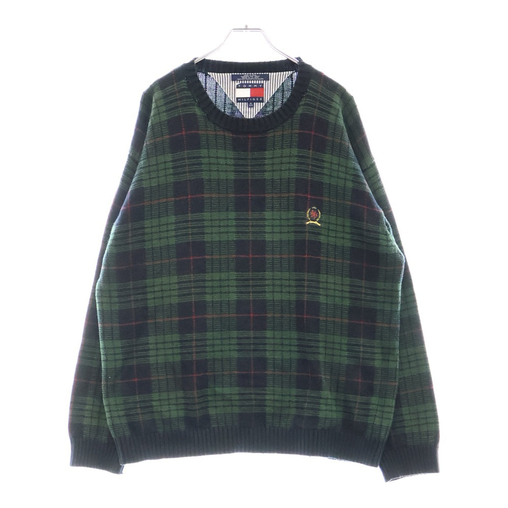 TOMMY HILFIGER(トミーヒルフィガー) 90年製 チェック柄 コットン ニット セーター グリーン