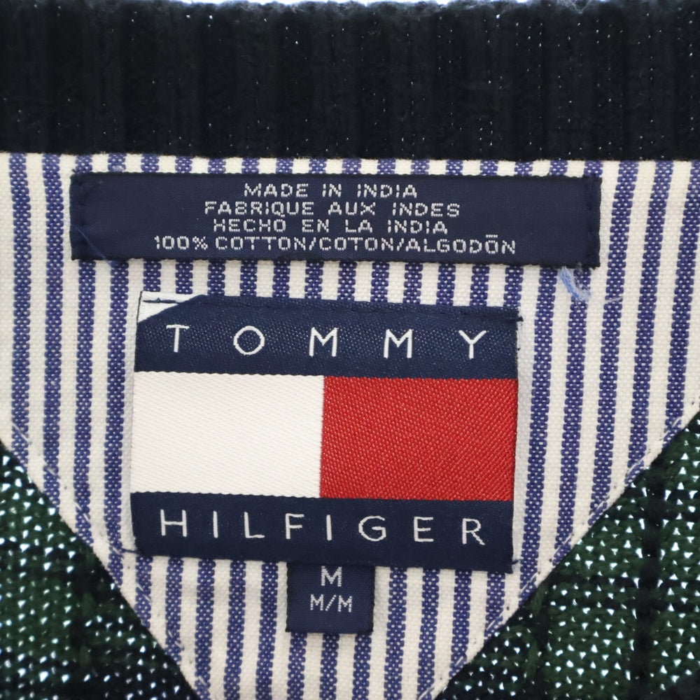 TOMMY HILFIGER(トミーヒルフィガー) 90年製 チェック柄 コットン ニット セーター グリーン