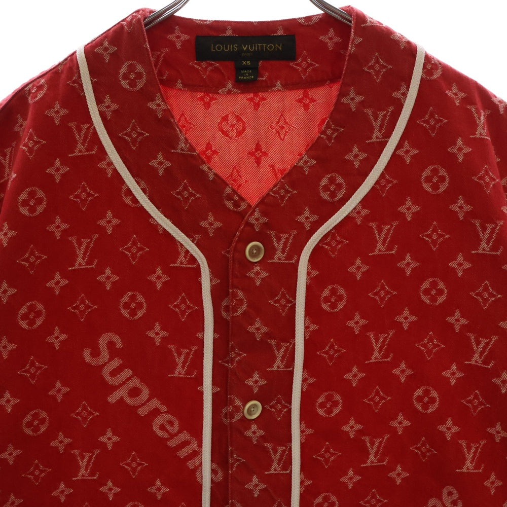 LOUIS VUITTON(ルイヴィトン) ×Supreme 17AW LV Jacquard Denim Baseball Jersey シュプリーム LVジャカード デニムベースボールジャージー ベースボールシャツ 半袖 モノグラム HDD92WDUB