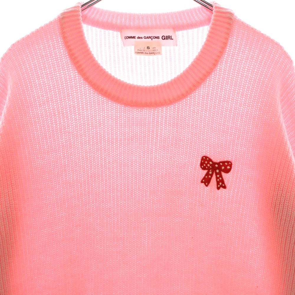 COMME DES GARCONS GIRL(コムデギャルソンガール) 23AW リボン刺繍 ニットセーター ピンク レディース NL-N007