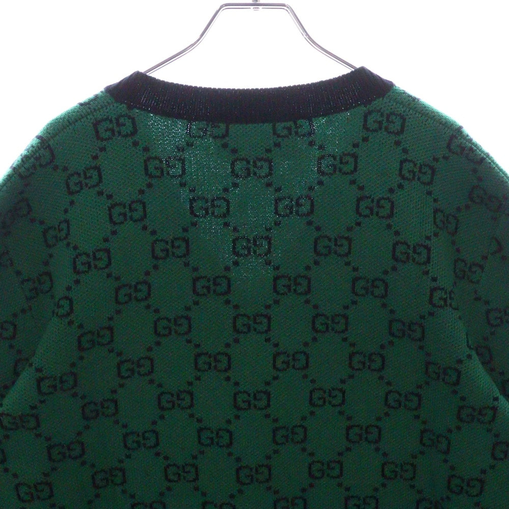 GUCCI(グッチ) Vネック GG総柄 ウール コットン デザインニット グリーン 661155 XKBXI