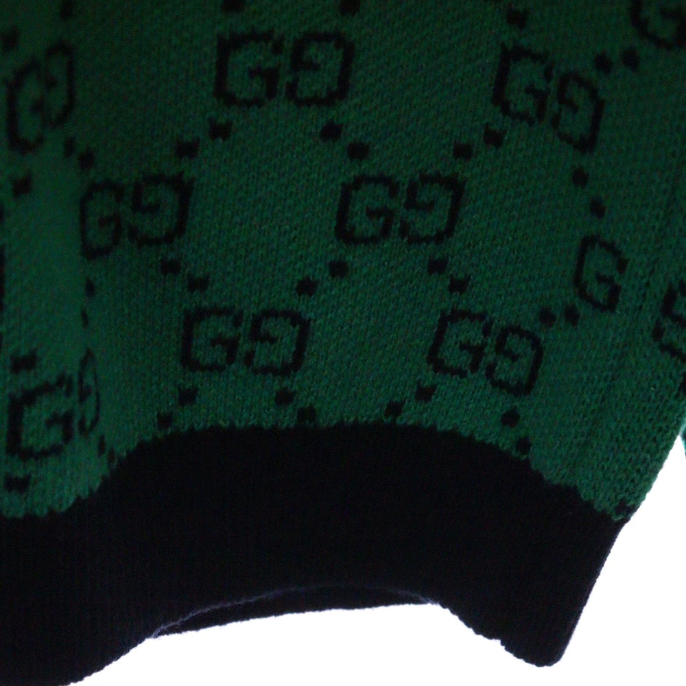 GUCCI(グッチ) Vネック GG総柄 ウール コットン デザインニット グリーン 661155 XKBXI