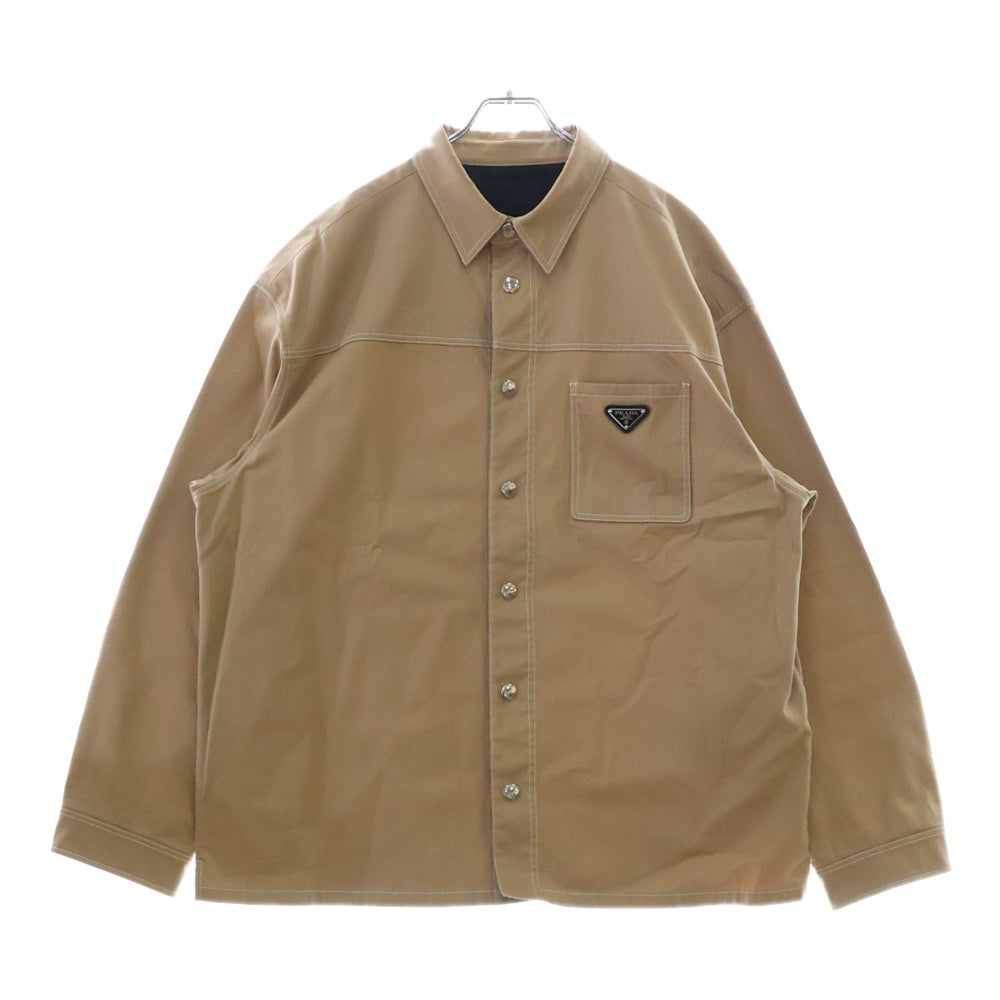 PRADA(プラダ) トライアングルロゴストレッチコットン長袖シャツ ベージュ SC696