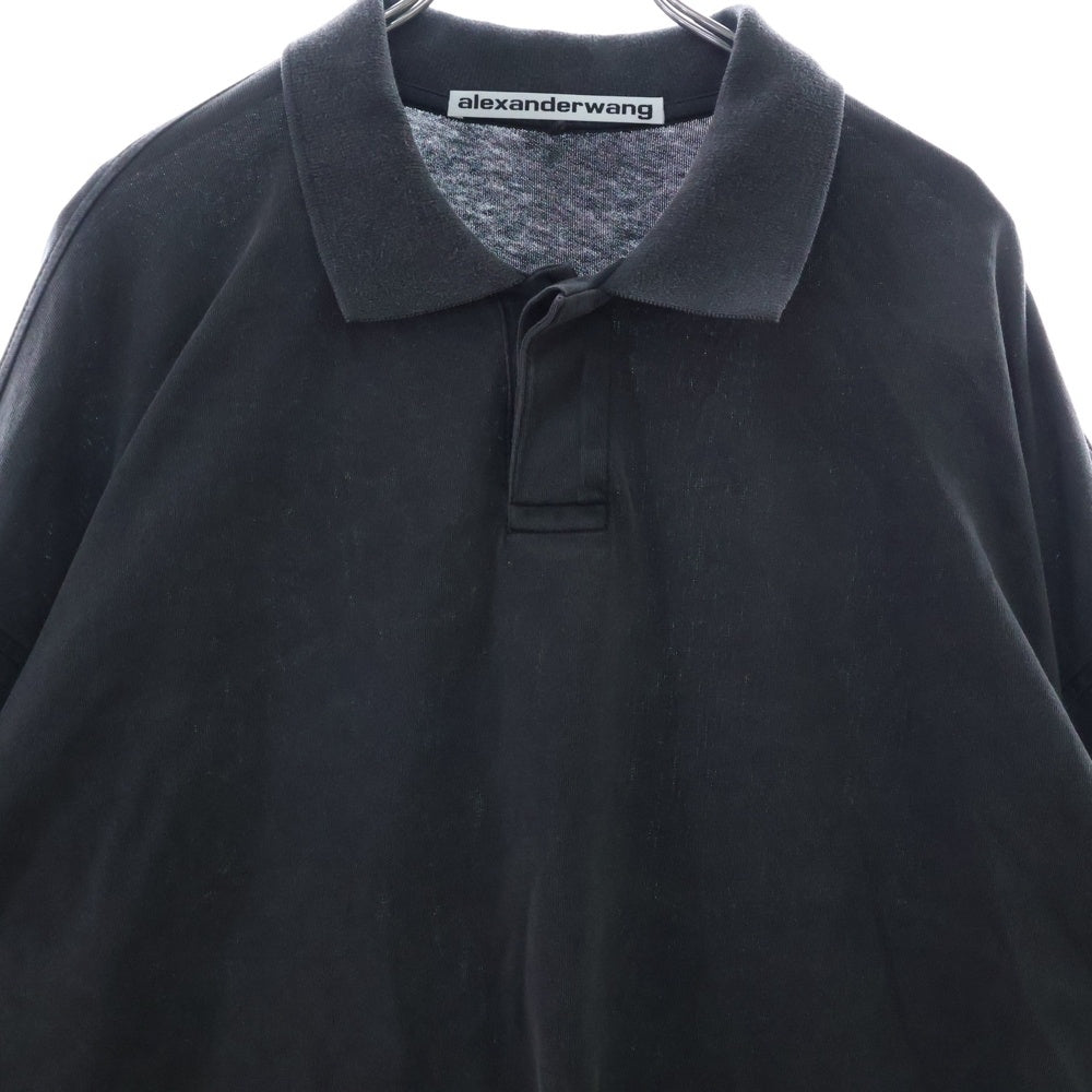 ALEXANDER WANG(アレキサンダーワン) Long Sleeve Polo アッシュ加工 ロングスリーブ ポロシャツ グレー 6CC1251072