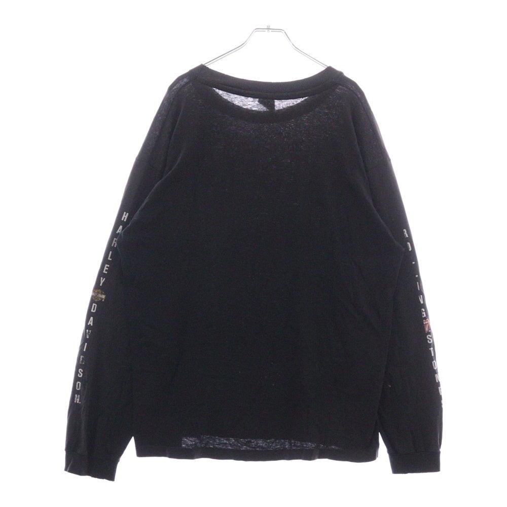 VINTAGE(ヴィンテージ) 90s HARLEY DAVIDSON ROLLING STONES ハーレーダビッドソン ローリングストーンズ クルーネック 長袖Tシャツ ブラック