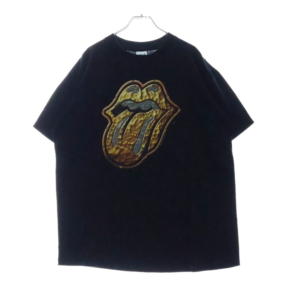 VINTAGE(ヴィンテージ) 90s The Rolling Stones ローリングストーンズ 金ベロ 両面プリント クルーネック 半袖Tシャツ ブラック