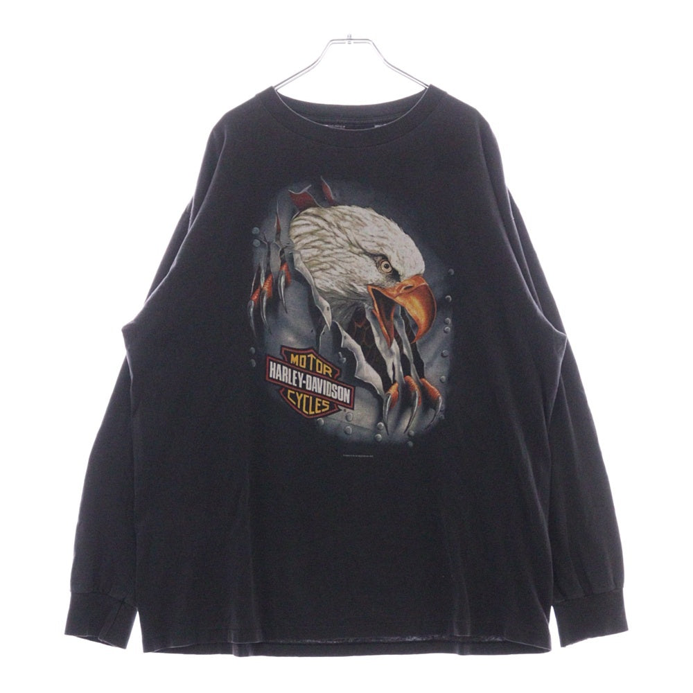 VINTAGE(ヴィンテージ) 90s HARLEY DAVIDSON EAGLE ハーレーダビッドソン イーグル 両面プリント クルーネック 長袖Tシャツ ブラック