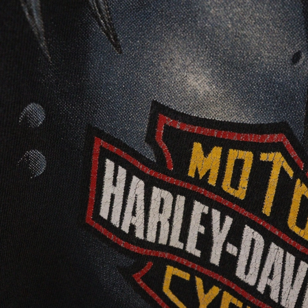 VINTAGE(ヴィンテージ) 90s HARLEY DAVIDSON EAGLE ハーレーダビッドソン イーグル 両面プリント クルーネック 長袖Tシャツ ブラック