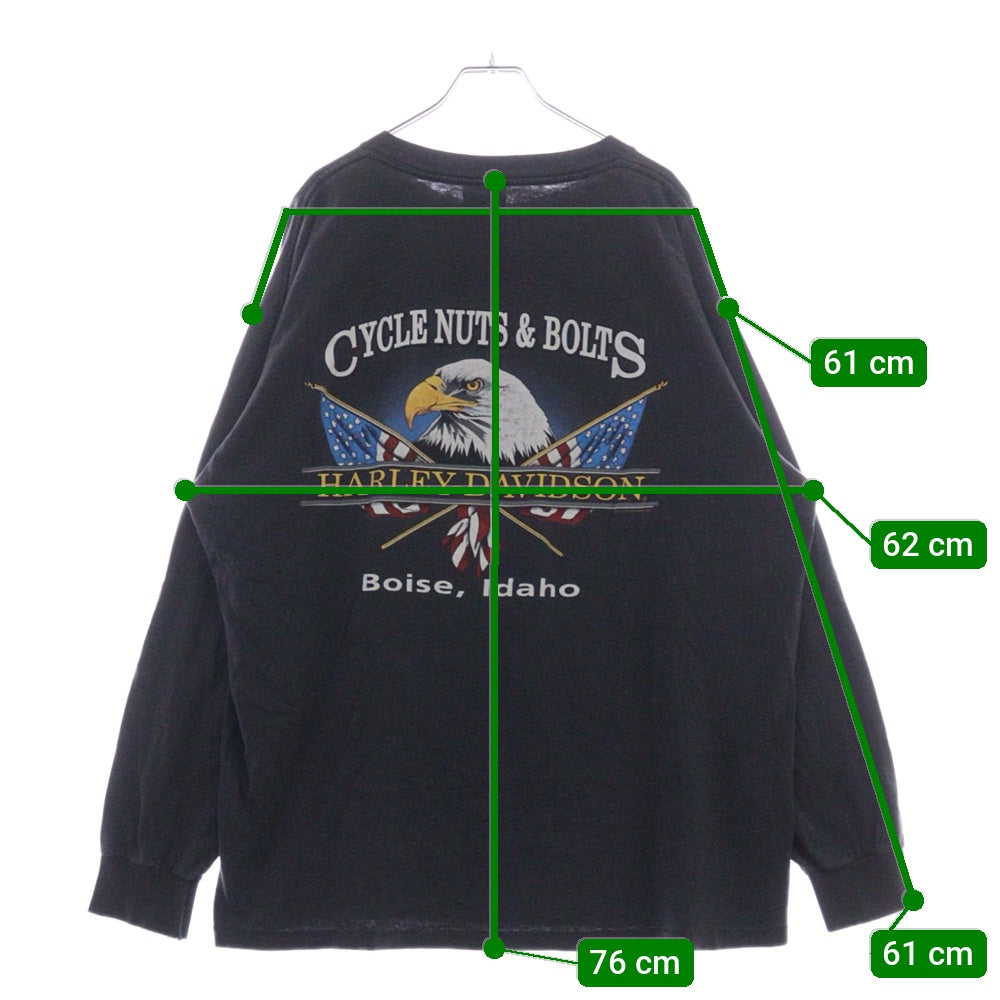 VINTAGE(ヴィンテージ) 90s HARLEY DAVIDSON EAGLE ハーレーダビッドソン イーグル 両面プリント クルーネック 長袖Tシャツ ブラック