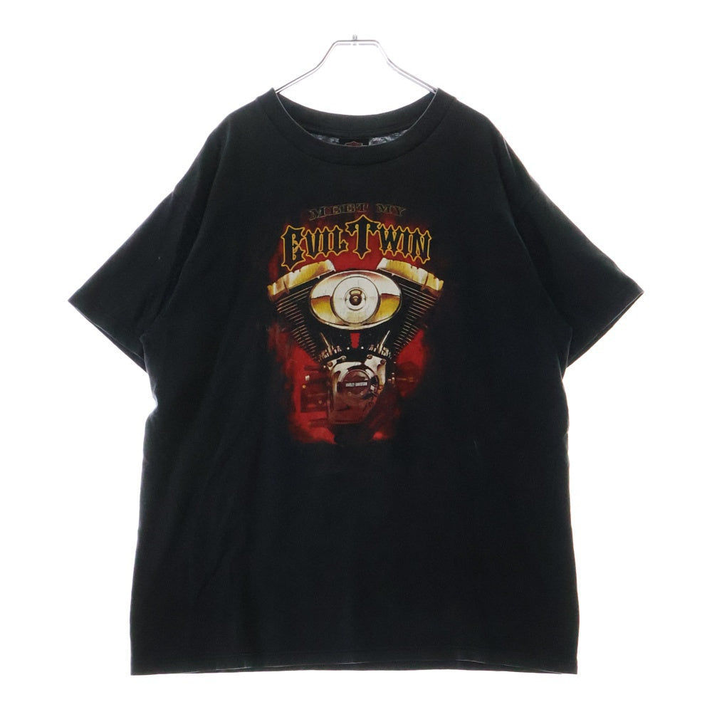 HARLEY DAVIDSON(ハーレーダビッドソン) 00s EVIL TWIN 01R モーター 両面プリント クルーネック 半袖Tシャツ ブラック