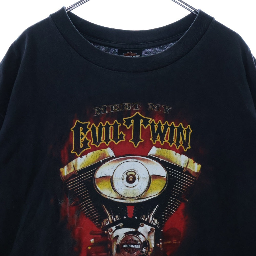 HARLEY DAVIDSON(ハーレーダビッドソン) 00s EVIL TWIN 01R モーター 両面プリント クルーネック 半袖Tシャツ ブラック