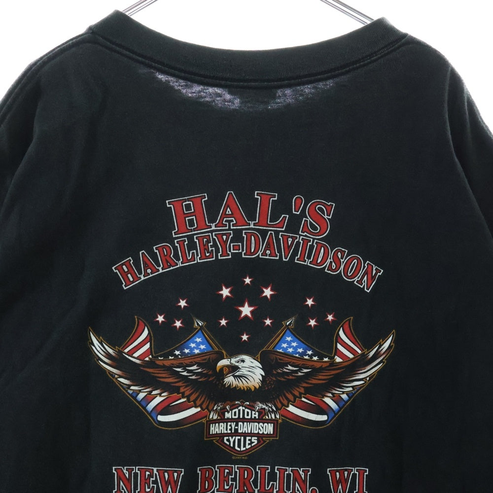 HARLEY DAVIDSON(ハーレーダビッドソン) 00s EVIL TWIN 01R モーター 両面プリント クルーネック 半袖Tシャツ ブラック