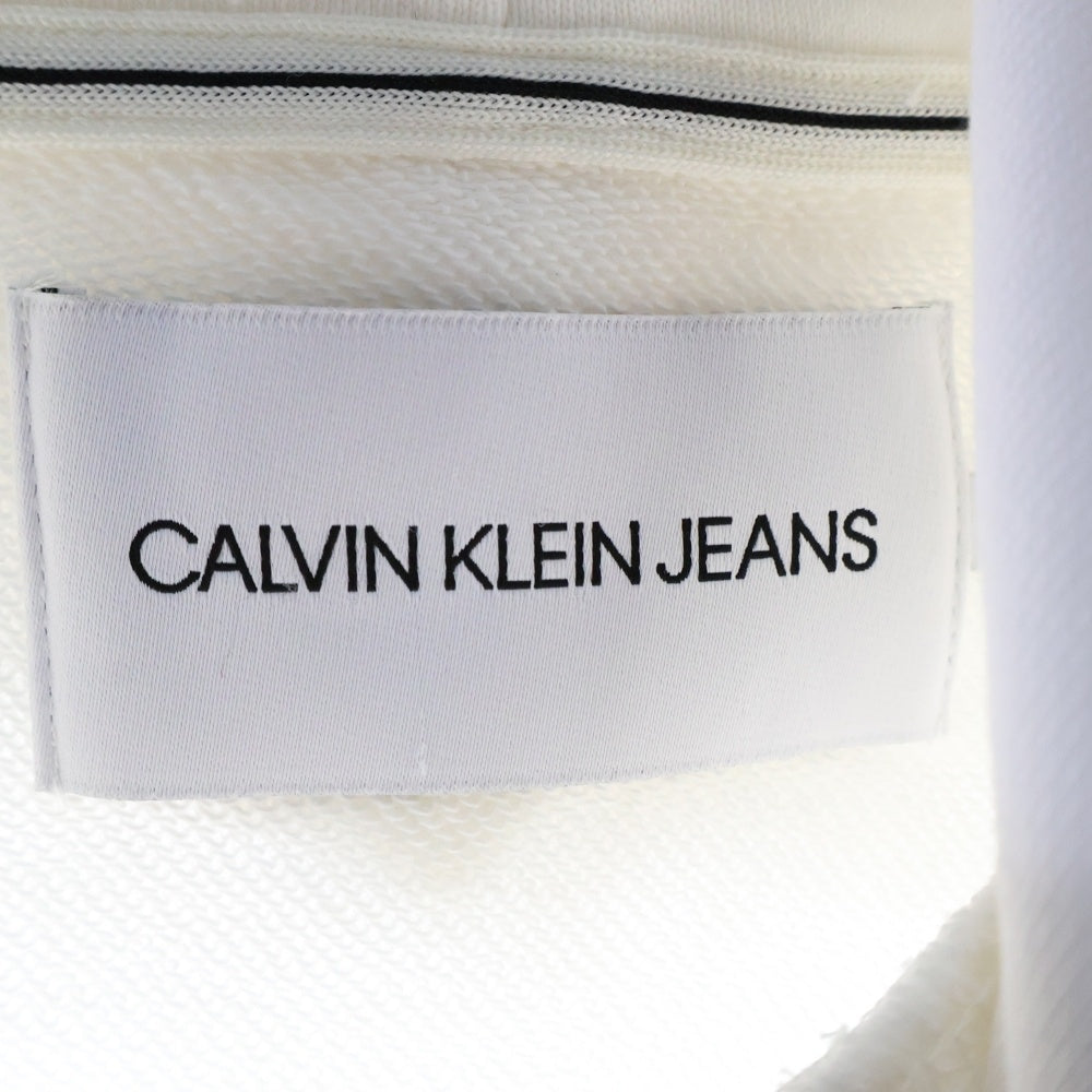 Calvin Klein Jeans(カルバンクラインジーンズ) フロントCKロゴプリント ロゴ刺繍 プルオーバーパーカー ホワイト