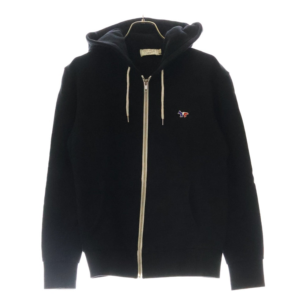 MAISON KITSUNE(メゾンキツネ) フロントトリコロールロゴ刺繍 ジップアップパーカー ブラック レディース FW17M711