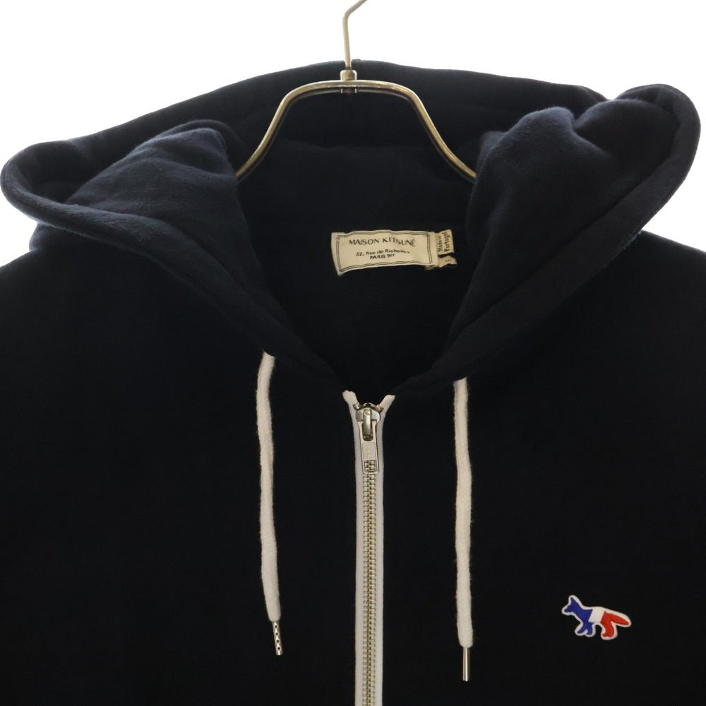 MAISON KITSUNE(メゾンキツネ) フロントトリコロールロゴ刺繍 ジップアップパーカー ブラック レディース FW17M711