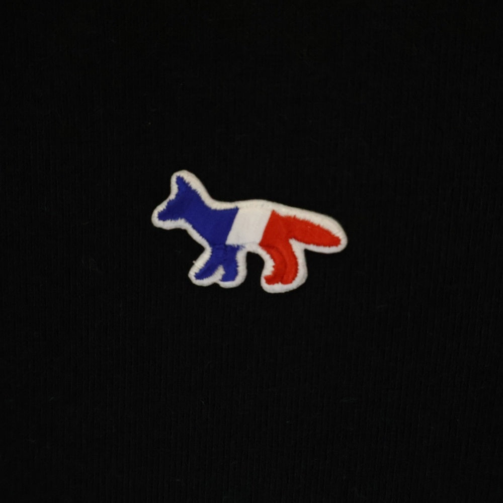 MAISON KITSUNE(メゾンキツネ) フロントトリコロールロゴ刺繍 ジップアップパーカー ブラック レディース FW17M711
