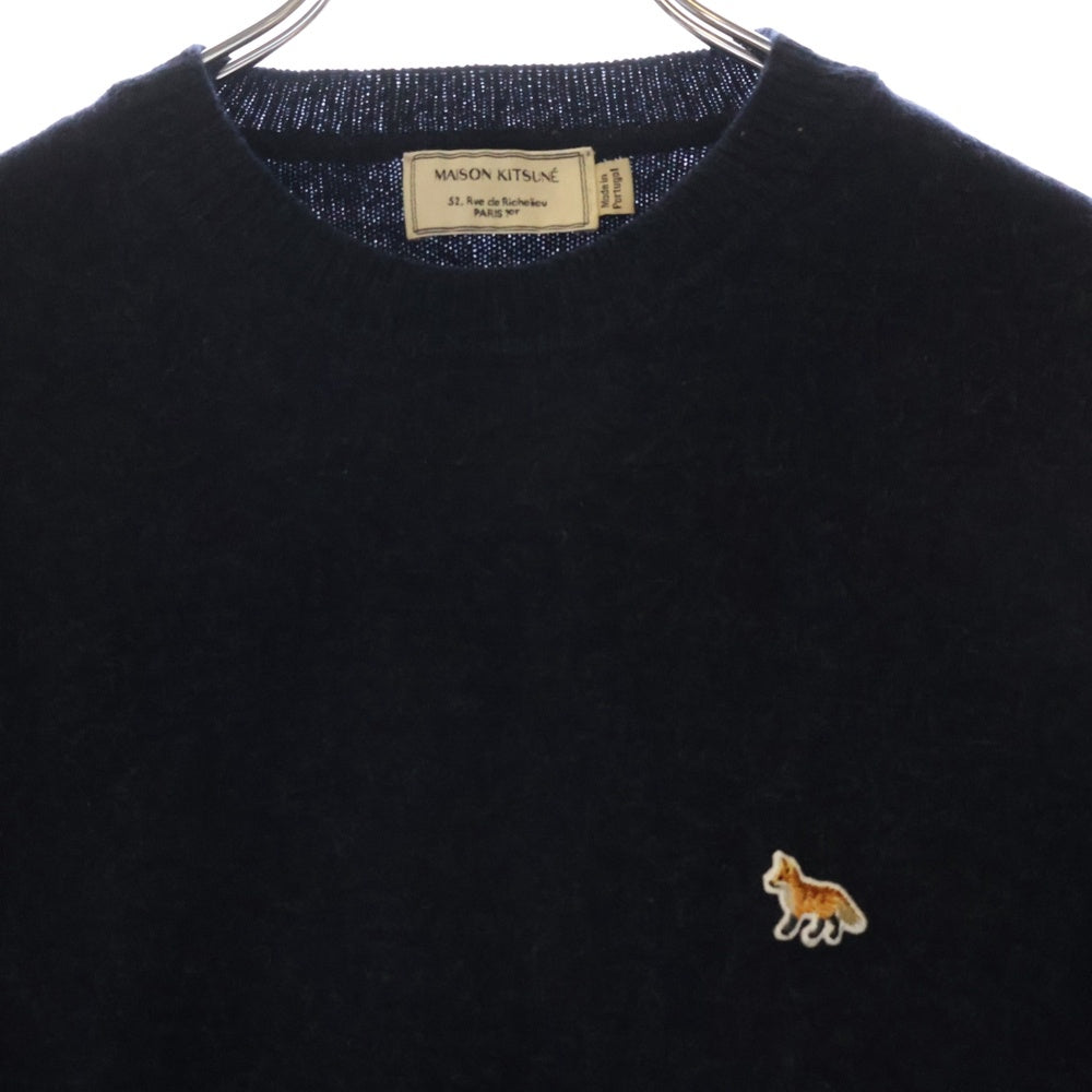 MAISON KITSUNE(メゾンキツネ) 14AW フロントロゴ刺繍 ウール ニットセーター ネイビー レディース FW14-MK-004-PU