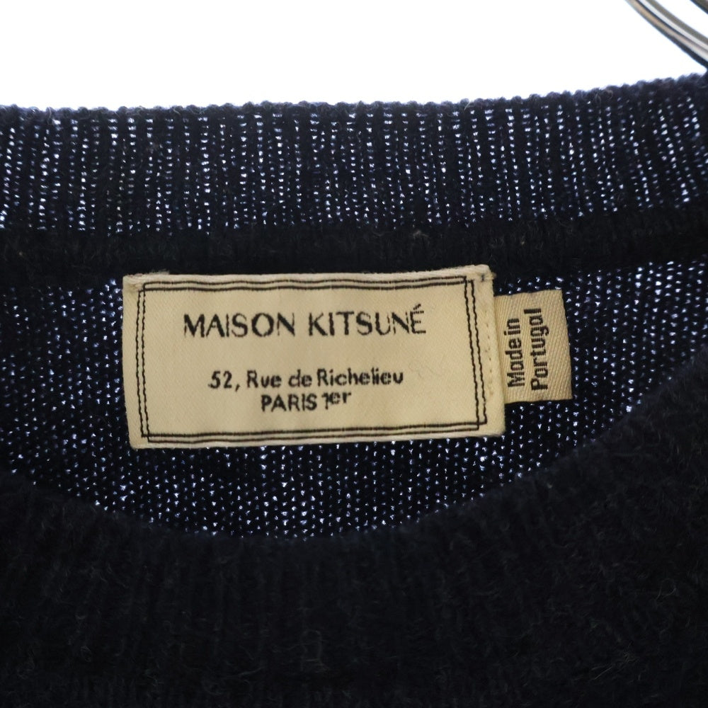 MAISON KITSUNE(メゾンキツネ) 14AW フロントロゴ刺繍 ウール ニットセーター ネイビー レディース FW14-MK-004-PU