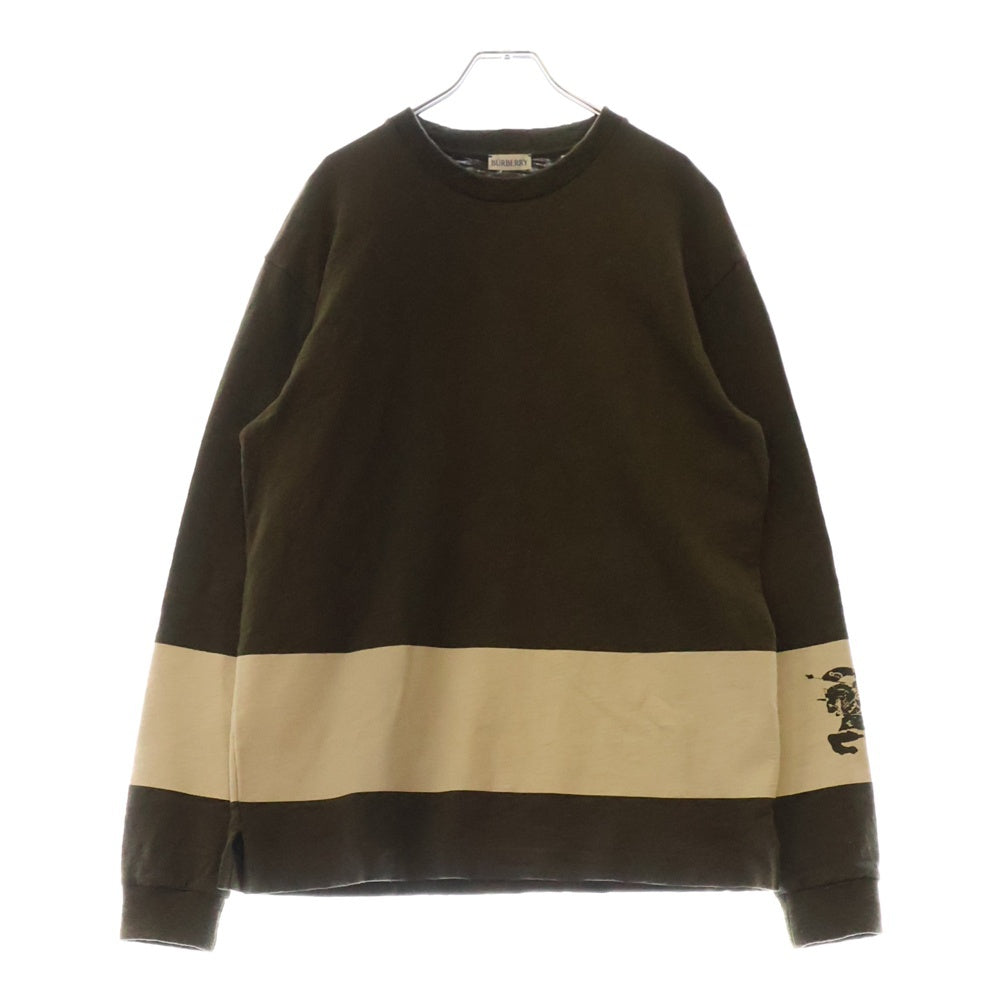 BURBERRY(バーバリー) EKD print stripe detail Cotton Sweatshirt 袖ロゴプリント クルーネック 長袖スウェット トレーナー カーキ 8091889