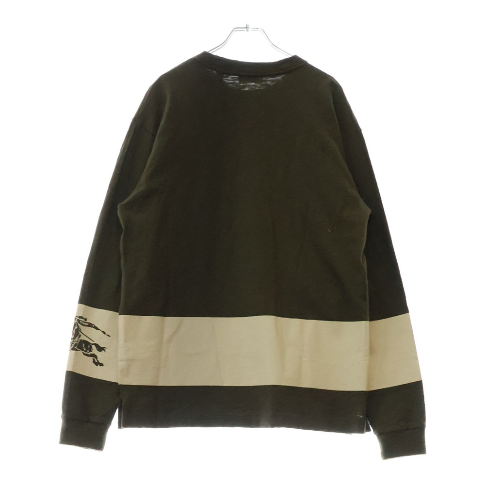 BURBERRY(バーバリー) EKD print stripe detail Cotton Sweatshirt 袖ロゴプリント クルーネック 長袖スウェット トレーナー カーキ 8091889