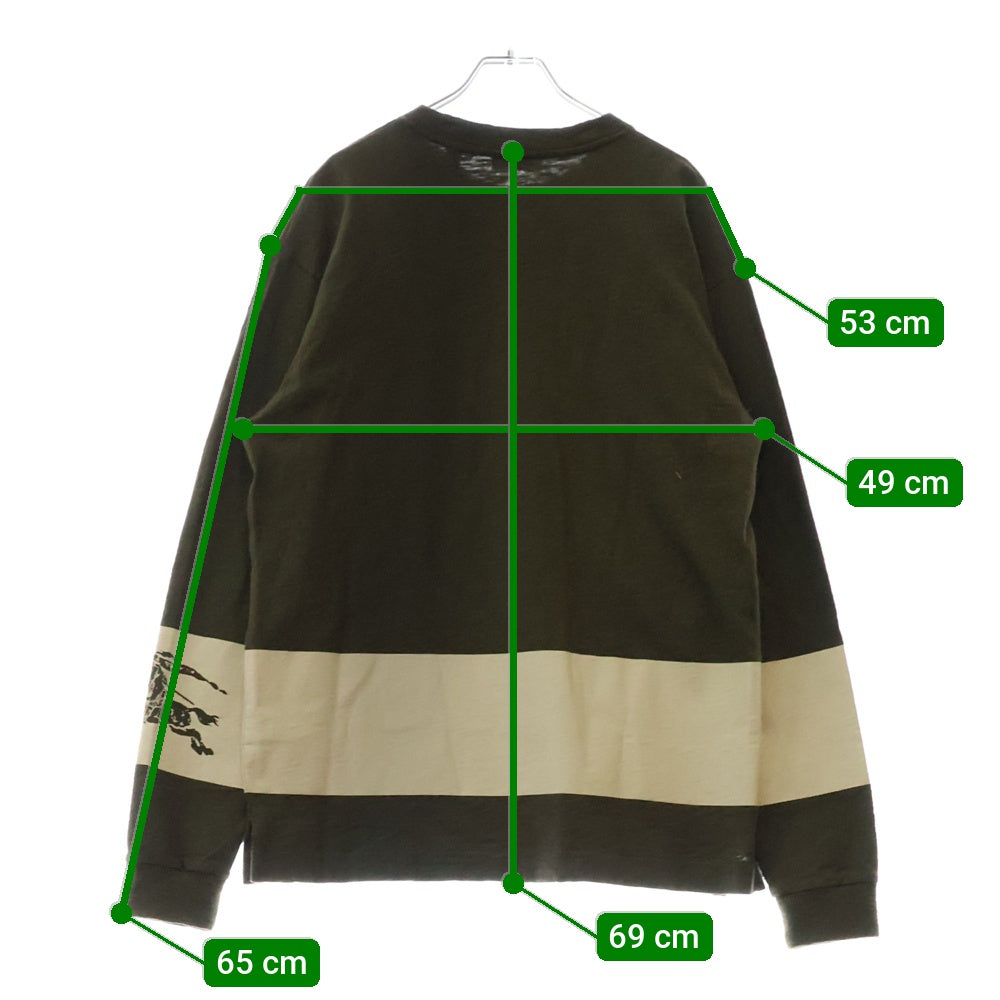 BURBERRY(バーバリー) EKD print stripe detail Cotton Sweatshirt 袖ロゴプリント クルーネック 長袖スウェット トレーナー カーキ 8091889