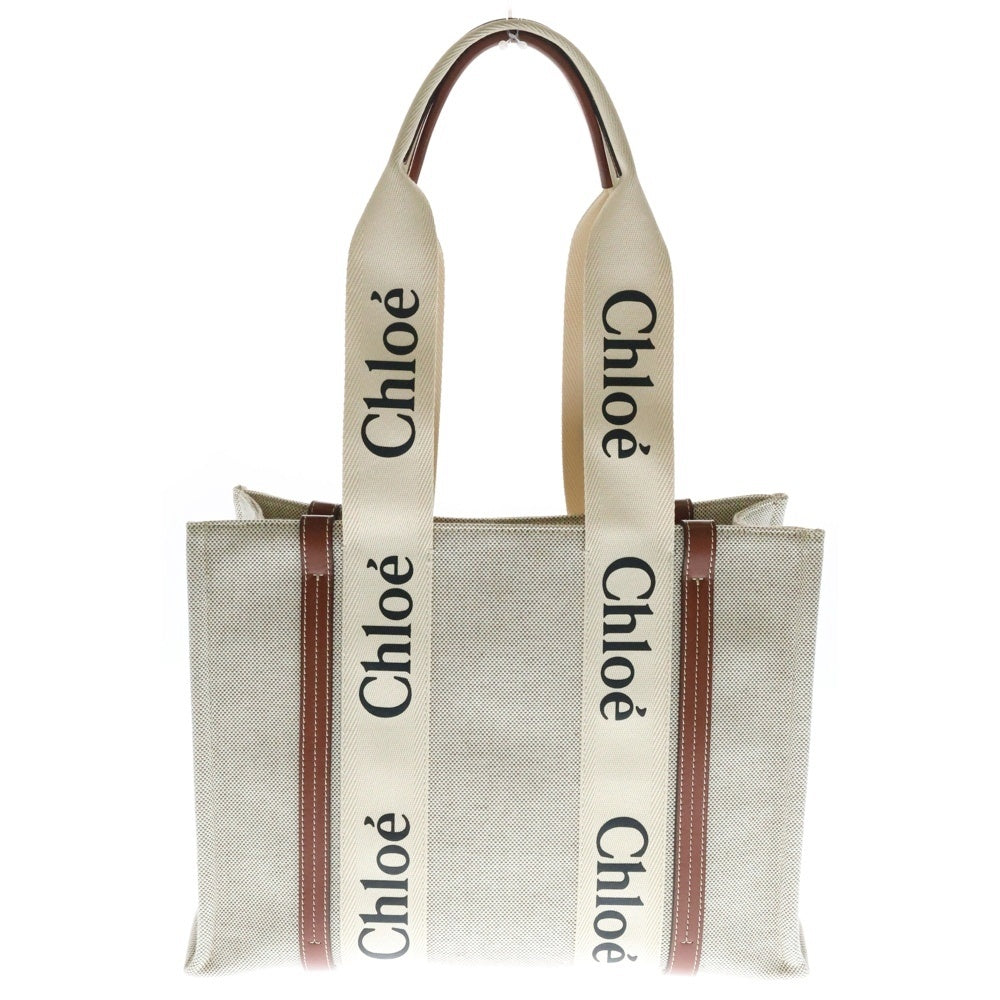 Chloe(クロエ) WOODY MIDIUM ウッディ ミディアム リネンキャンバス レザー トートバッグ レディース ベージュ