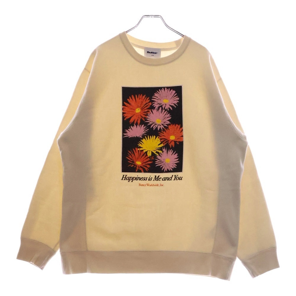 Butter Goods(バターグッズ) 花柄 フロントプリント クルーネックスウェットトレーナー ホワイト