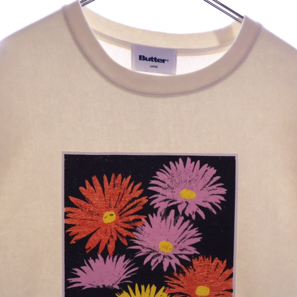 Butter Goods(バターグッズ) 花柄 フロントプリント クルーネックスウェットトレーナー ホワイト
