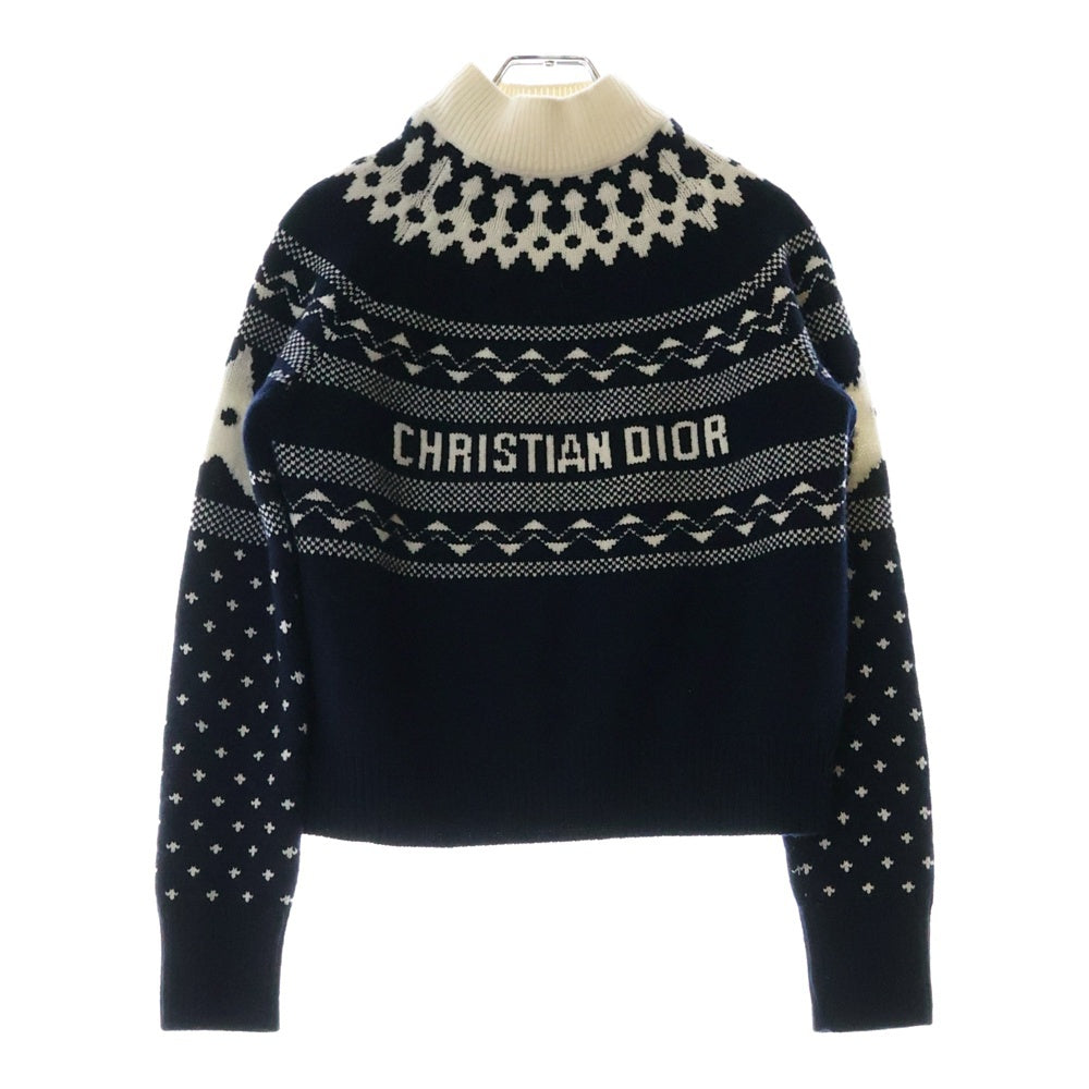 Christian Dior(クリスチャンディオール) フロントロゴ ウール×カシミヤ ハイネックニットセーター ネイビー レディース 144S77AM134