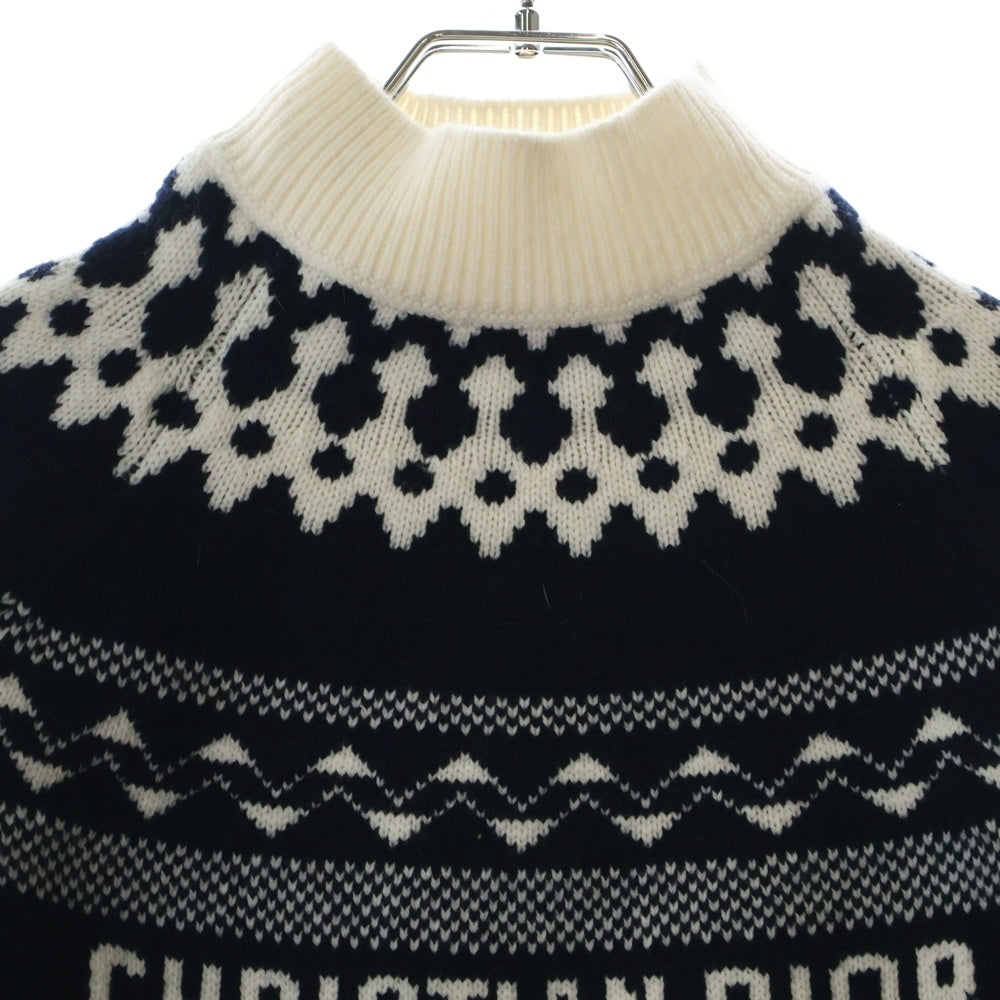 Christian Dior(クリスチャンディオール) フロントロゴ ウール×カシミヤ ハイネックニットセーター ネイビー レディース 144S77AM134
