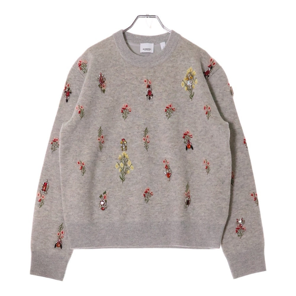 BURBERRY(バーバリー) フラワークリスタル装飾 レディース クルーネック ニット グレー 8063548 73B