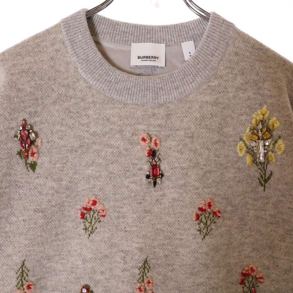 BURBERRY(バーバリー) フラワークリスタル装飾 レディース クルーネック ニット グレー 8063548 73B