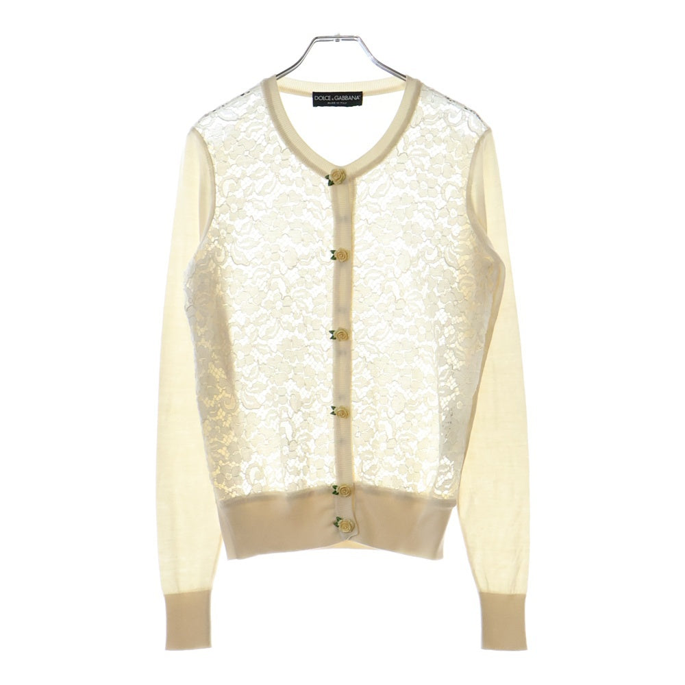 DOLCE & GABBANA(ドルチェアンドガッバーナ) フラワーボタン レース切替 シルク カーディガン ホワイト レディース FX180T JAMJN
