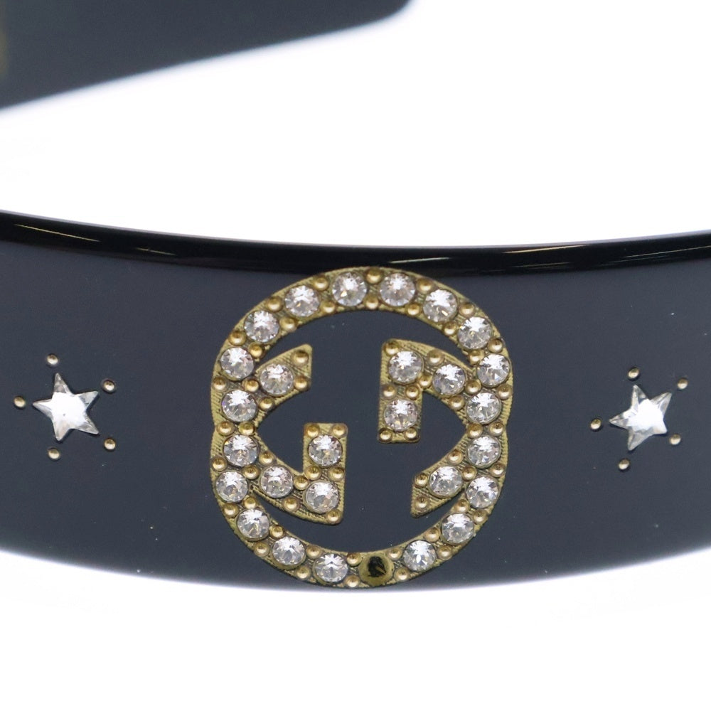 GUCCI(グッチ) Gロゴ クリスタル インターロッキング ヘアバンド ブラック レディース 628716