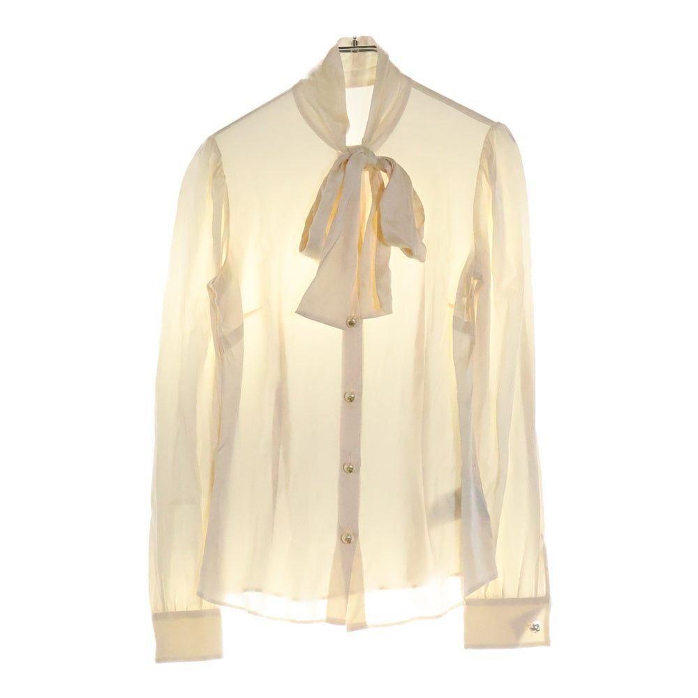 DOLCE & GABBANA(ドルチェアンドガッバーナ) DGロゴボタン リボン付 レディース シルク 長袖シャツ ホワイト FH F5P09T FURAG C