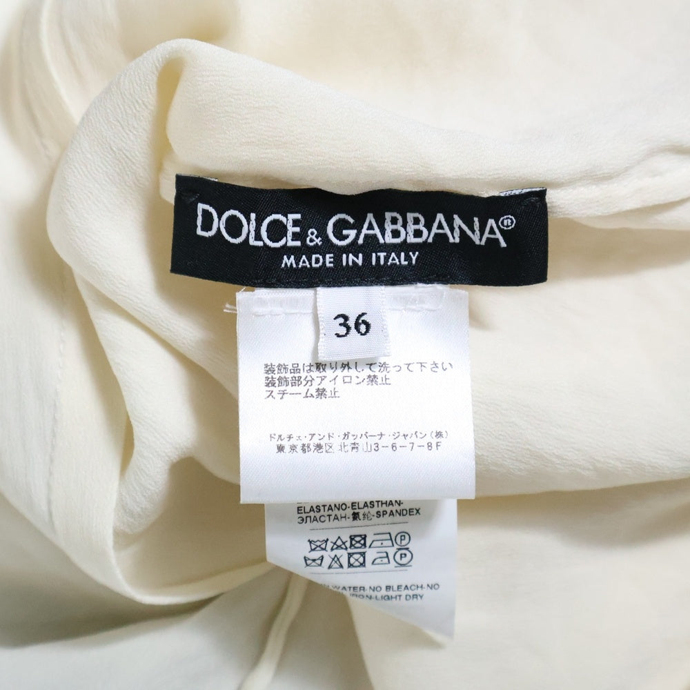 DOLCE & GABBANA(ドルチェアンドガッバーナ) DGロゴボタン リボン付 レディース シルク 長袖シャツ ホワイト FH F5P09T FURAG C