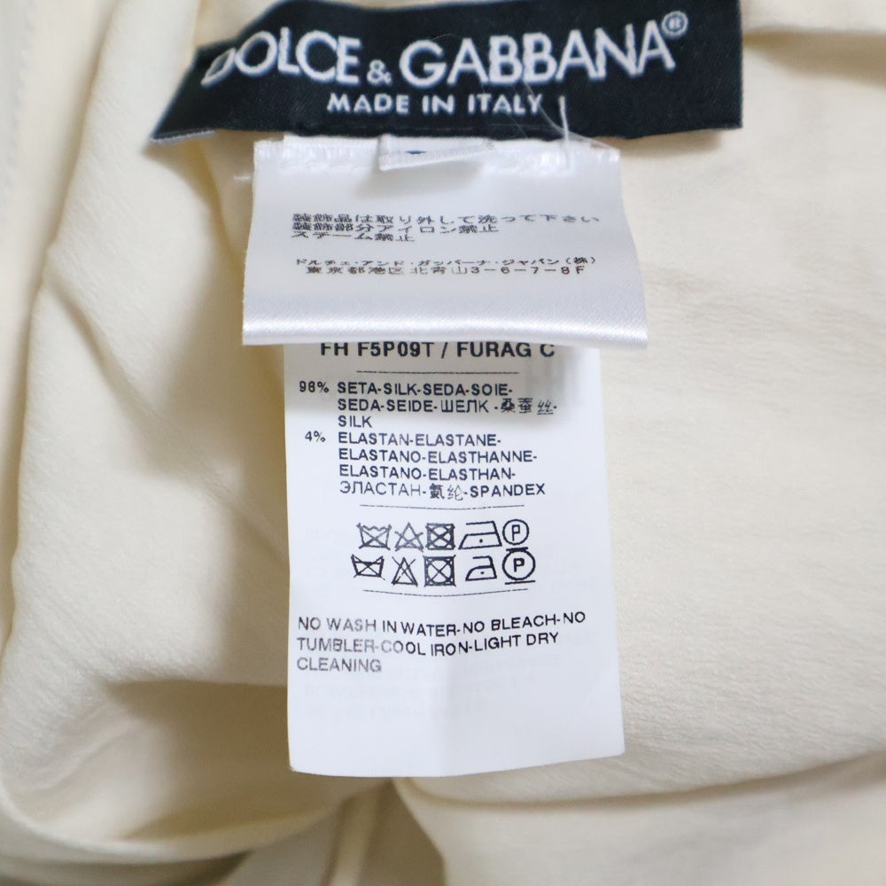 DOLCE & GABBANA(ドルチェアンドガッバーナ) DGロゴボタン リボン付 レディース シルク 長袖シャツ ホワイト FH F5P09T FURAG C