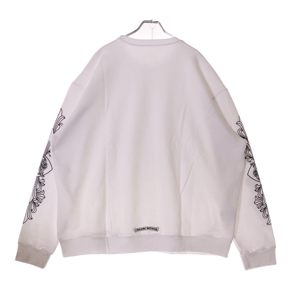 CHROME HEARTS(クロムハーツ) LOVE YOU NECK LOGO ラブユー ネックロゴ 袖フローラルプリント クルーネックスウェット ホワイト