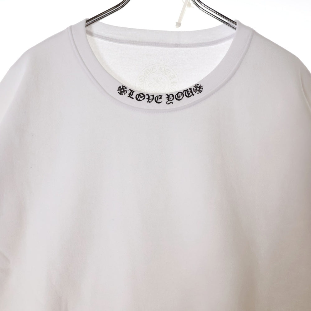 CHROME HEARTS(クロムハーツ) LOVE YOU NECK LOGO ラブユー ネックロゴ 袖フローラルプリント クルーネックスウェット ホワイト