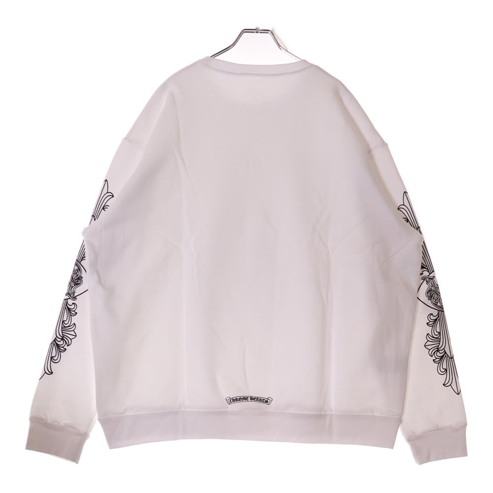 CHROME HEARTS(クロムハーツ) LOVE YOU NECK LOGO ラブユー ネックロゴ 袖フローラルプリント クルーネックスウェット ホワイト