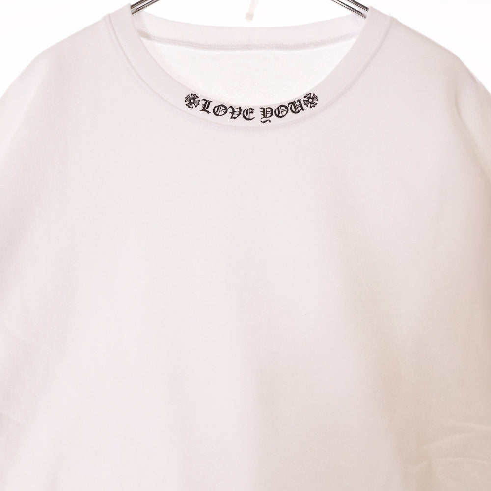 CHROME HEARTS(クロムハーツ) LOVE YOU NECK LOGO ラブユー ネックロゴ 袖フローラルプリント クルーネックスウェット ホワイト