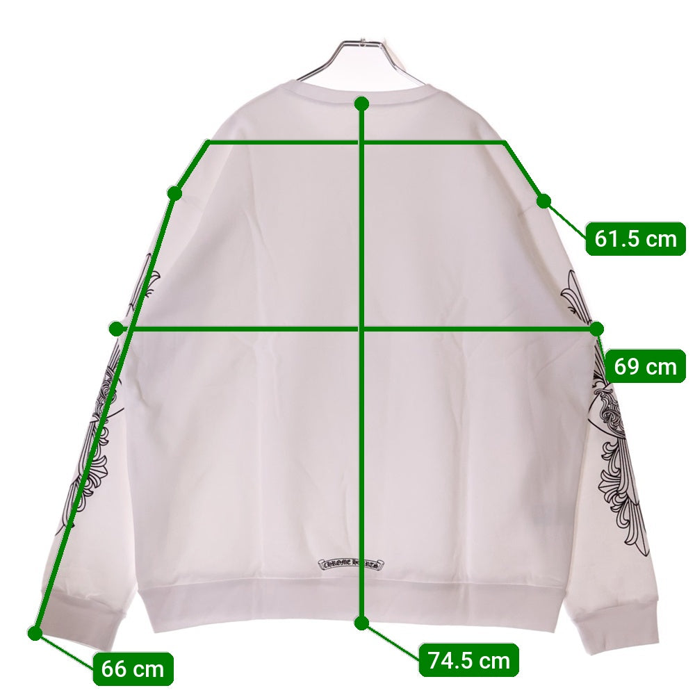 CHROME HEARTS(クロムハーツ) LOVE YOU NECK LOGO ラブユー ネックロゴ 袖フローラルプリント クルーネックスウェット ホワイト