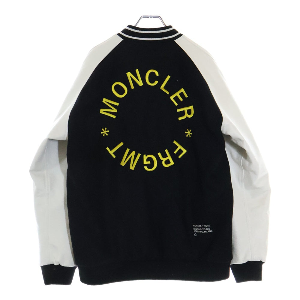 MONCLER(モンクレール) 23AW ×FRAGMENT CELSIA GIUBBOTTO フラグメント フラワー刺繍 袖レザー切り替え ダウン入りスカジャン ブラック/ホワイト I209U1A00007