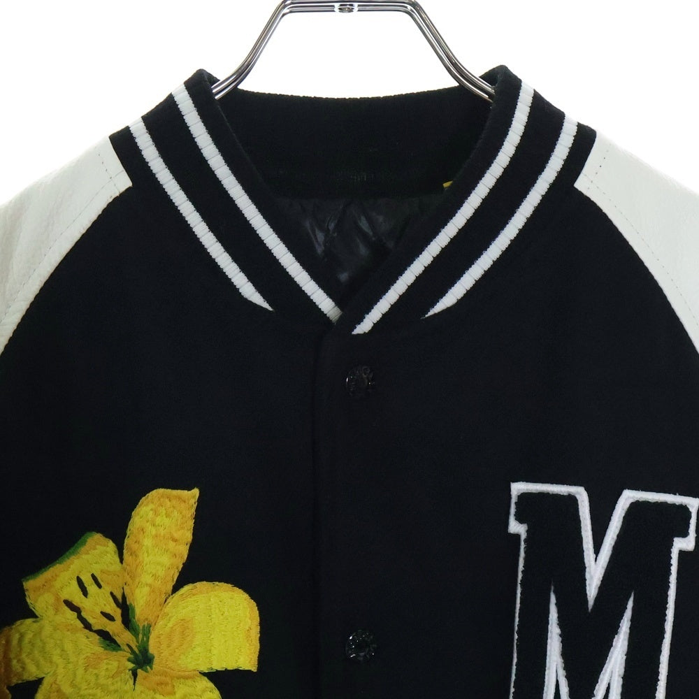 MONCLER(モンクレール) 23AW ×FRAGMENT CELSIA GIUBBOTTO フラグメント フラワー刺繍 袖レザー切り替え ダウン入りスカジャン ブラック/ホワイト I209U1A00007