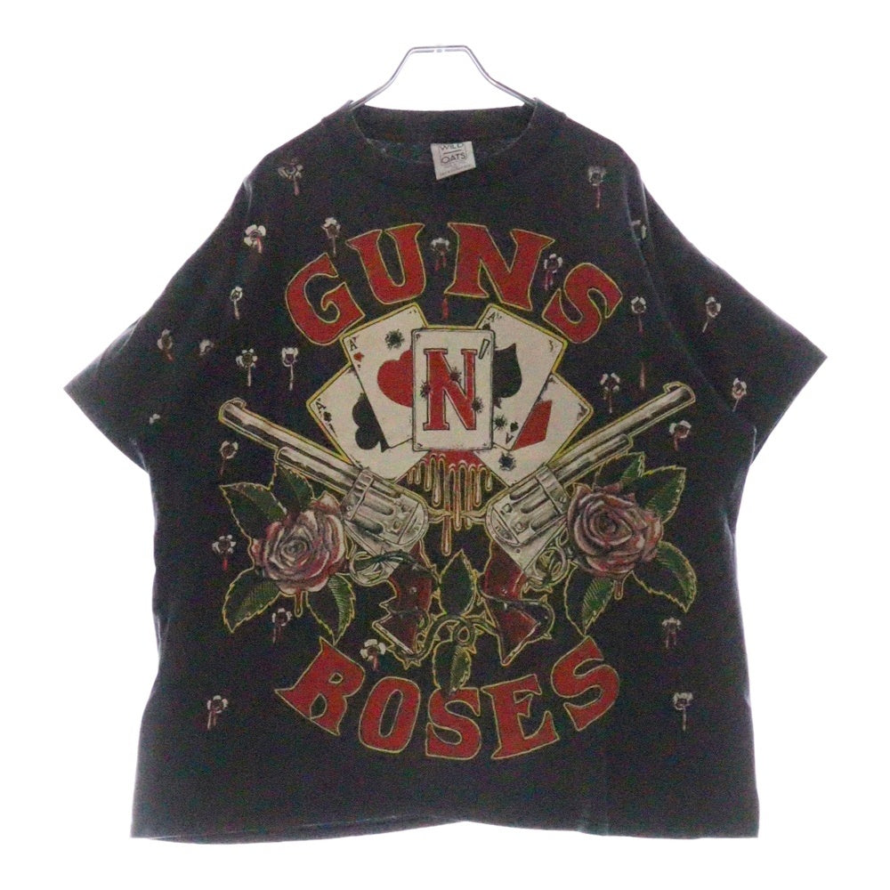 VINTAGE(ヴィンテージ) 90s Gun N' Roses ガンズ 総柄プリント クルーネック 半袖Tシャツ ブラック