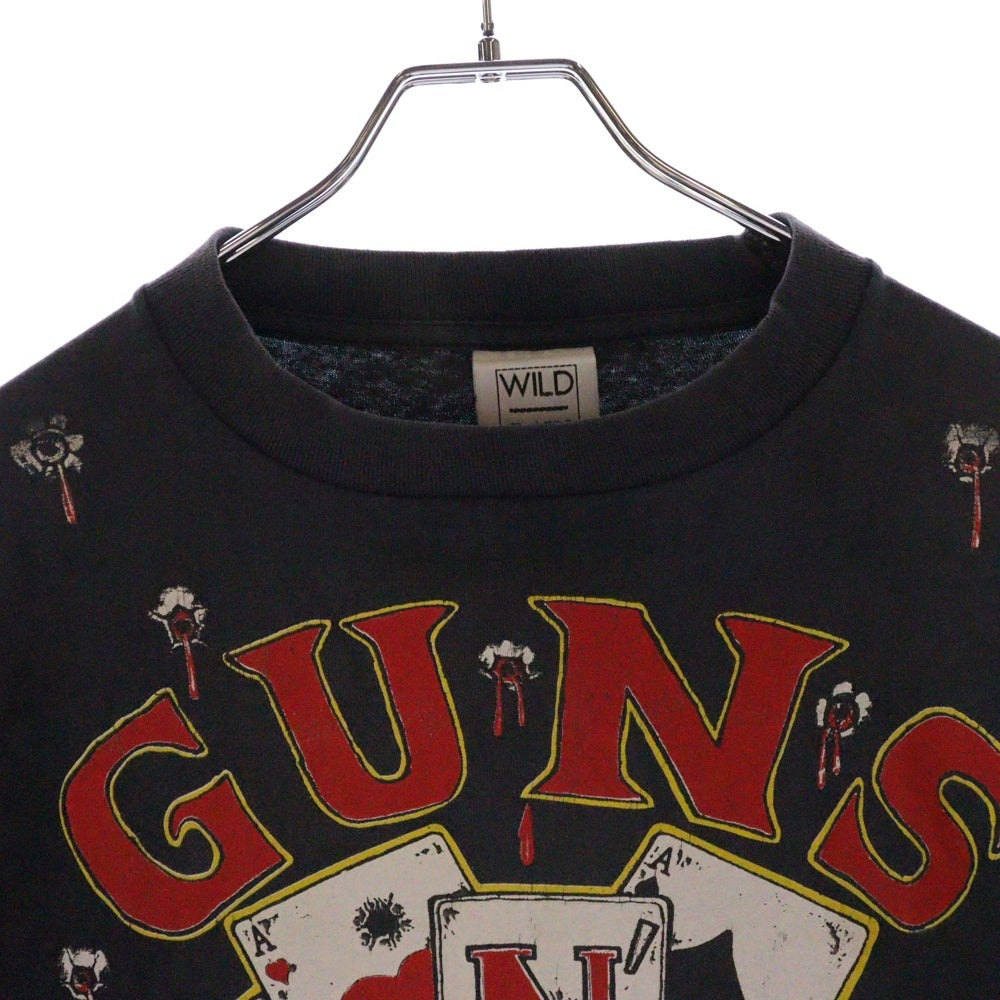 VINTAGE(ヴィンテージ) 90s Gun N' Roses ガンズ 総柄プリント クルーネック 半袖Tシャツ ブラック