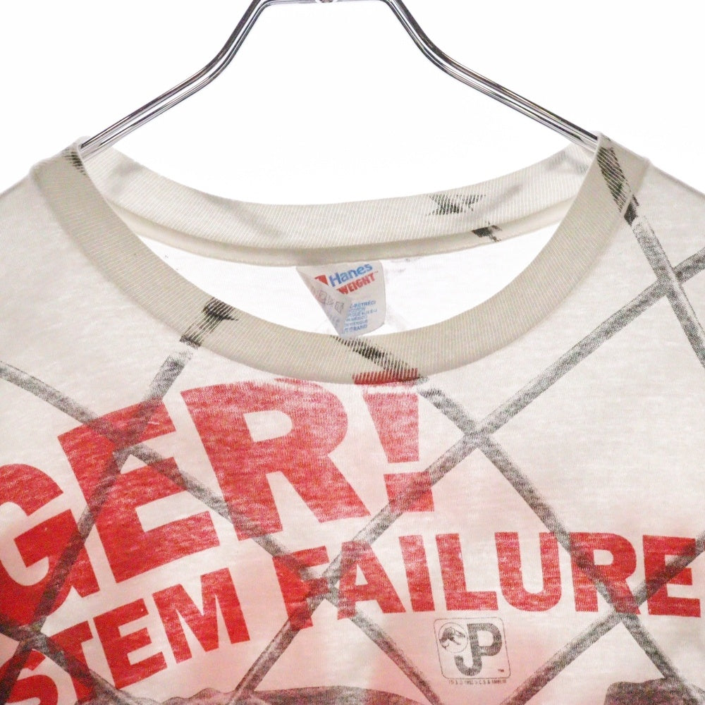 VINTAGE(ヴィンテージ) 90s Jurassic Park Danger ジュラシックパーク 総柄プリント クルーネック 半袖Tシャツ ホワイト